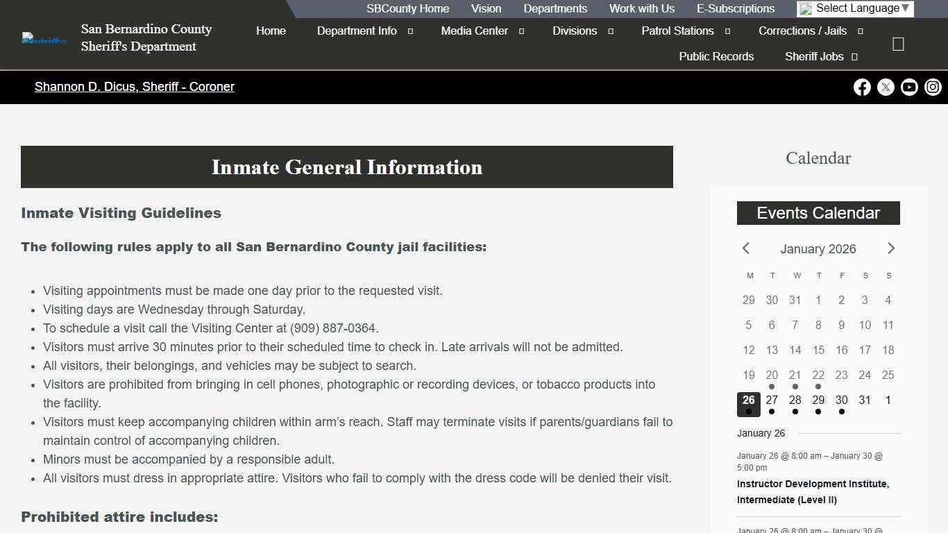 Inmate General Information – San Bernardino County Sheriff's Department